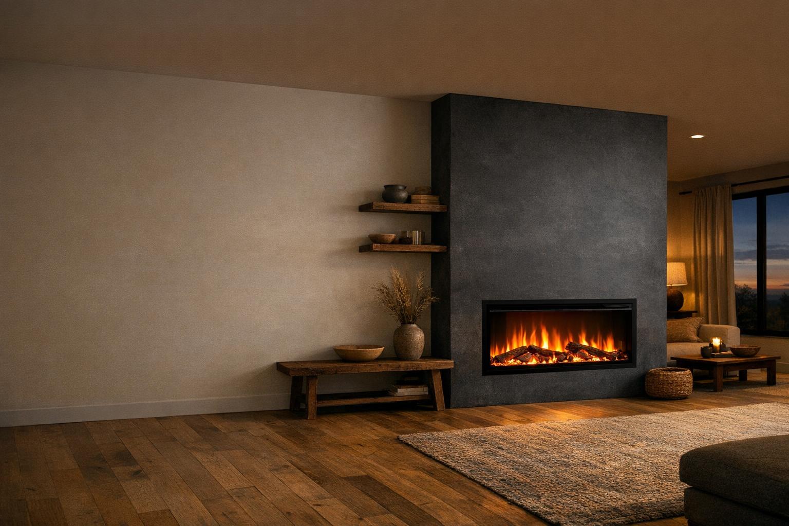How to choose an electric fireplace AI-generated editorial illustration.
