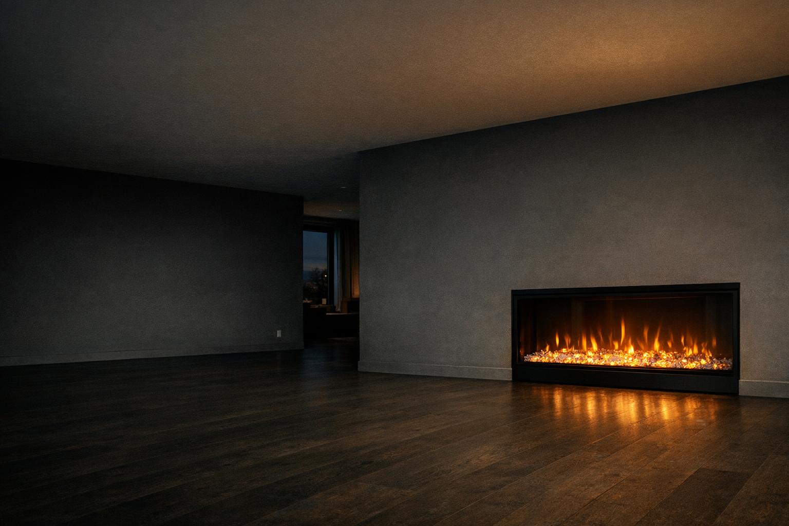 What can a 1,500 W electric fireplace heat? AI-generated editorial illustration.